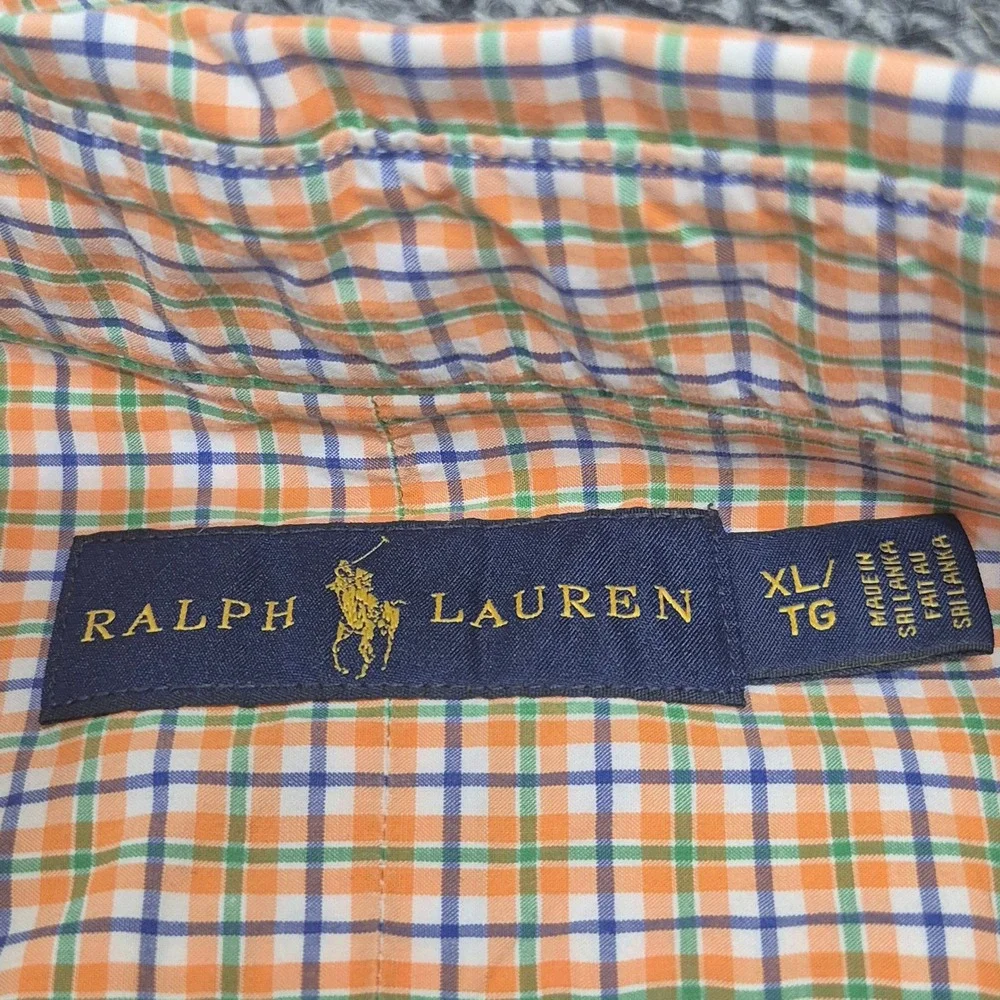 Polo Ralph Lauren Mens XL Short Sleeve Button Down Shirt‎ Orange Plaid Cotton